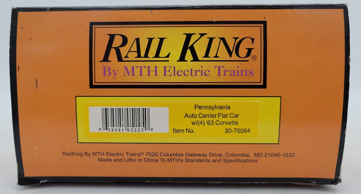 MTH 30-76064 O Pennsylvania Auto Carrier Flatcar w/ Four 1963 Corvettes #500483 LN/Box