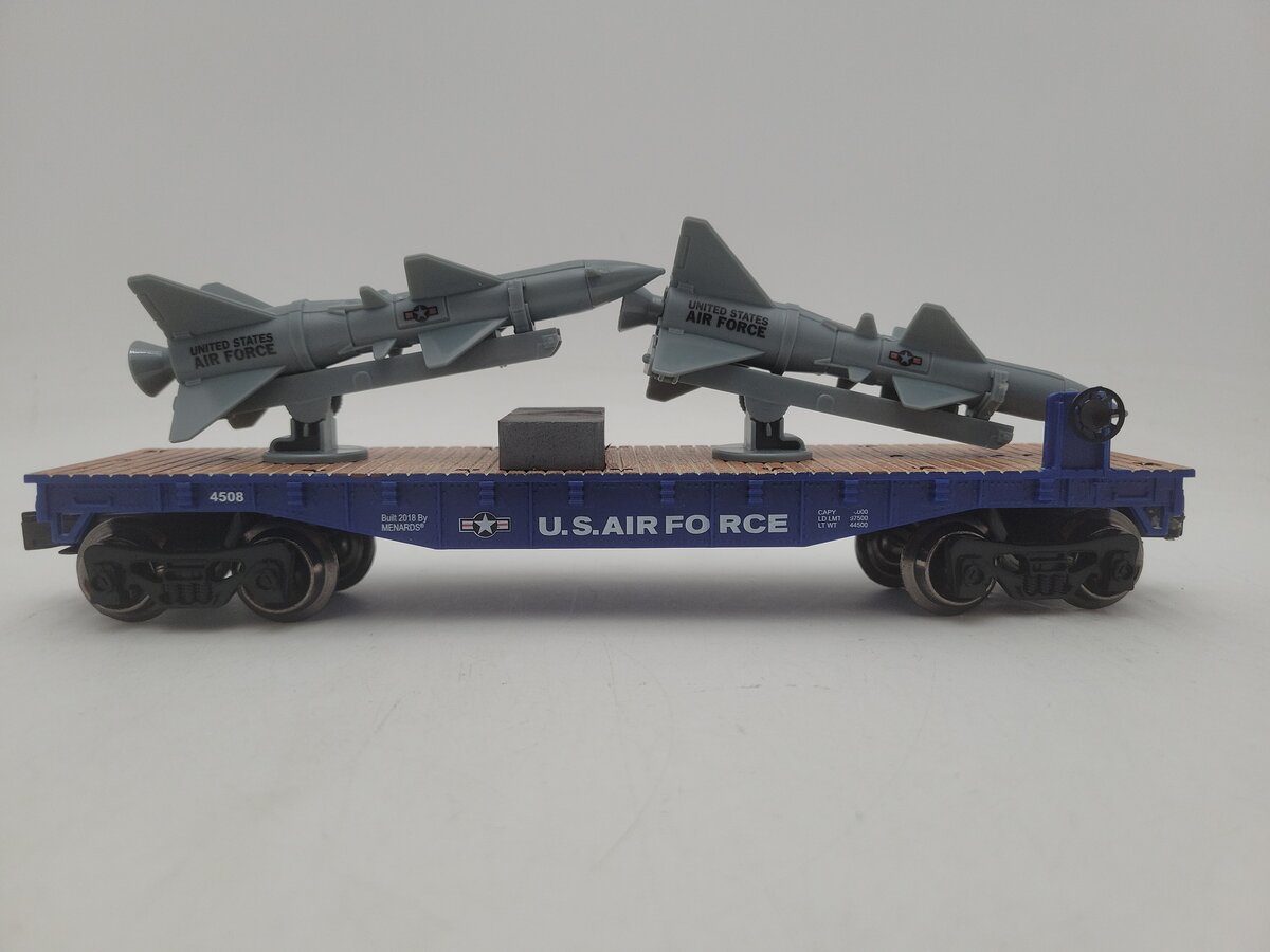 Menards 279-4490 O Gauge US Airforce Flatcar w/ 2 Rockets EX/Box