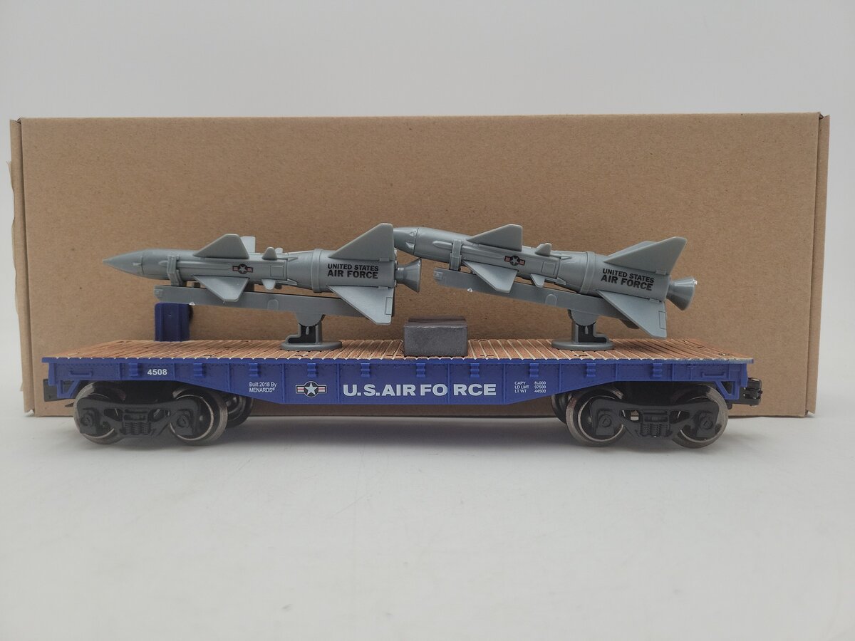 Menards 279-4490 O Gauge US Airforce Flatcar w/ 2 Rockets EX/Box