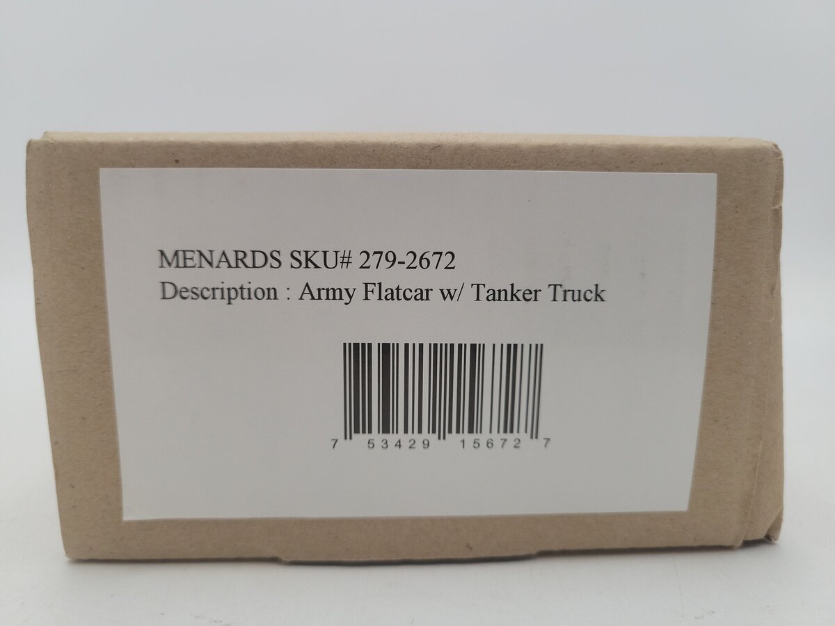 Menards 279-2672 O Gauge Army Flatcar w/ Military Tanker Load EX/Box