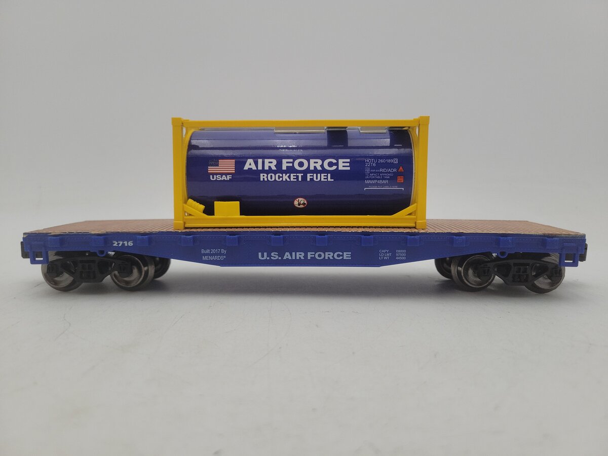 Menards 279-3187 O Gauge US Army Flatcar w/ Jet Fuel Container #2716 EX/Box