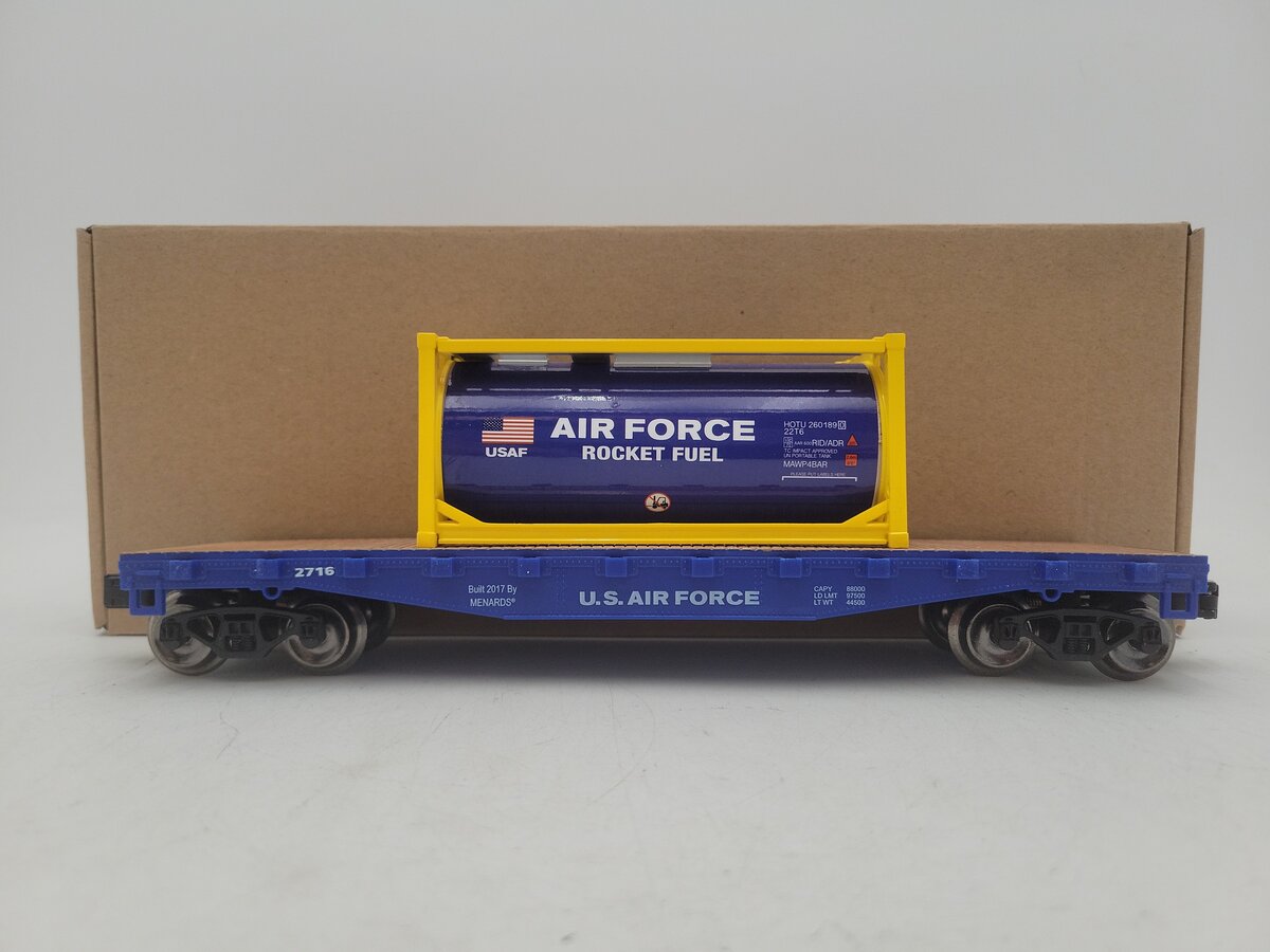 Menards 279-3187 O Gauge US Army Flatcar w/ Jet Fuel Container #2716 EX/Box