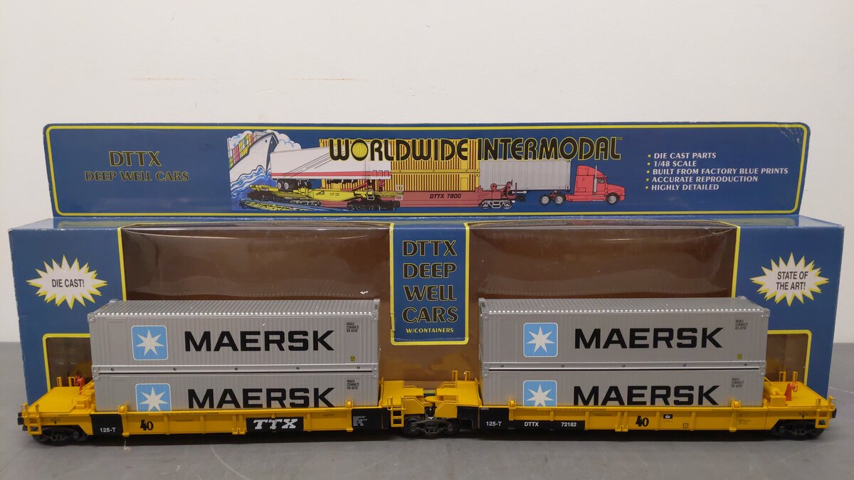 K-Line K779420 O Gauge DTTX Deep Well Car W/ 4 Maersk Containers EX/Box