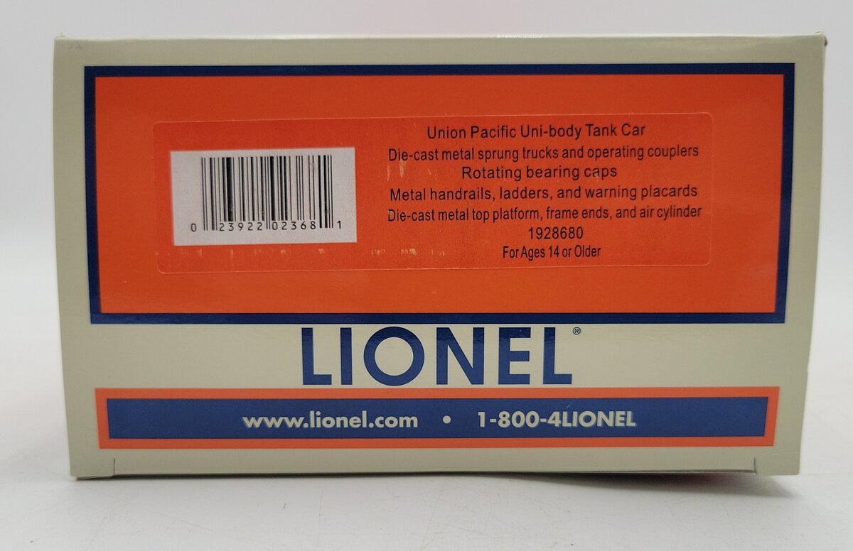 Lionel 1928680 O Gauge Union Pacific Uni-Body Tank Car EX/Box