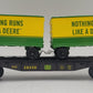 Lionel 1928350 O Gauge John Deere Flatcar w/ Piggyback Trailers VG/Box
