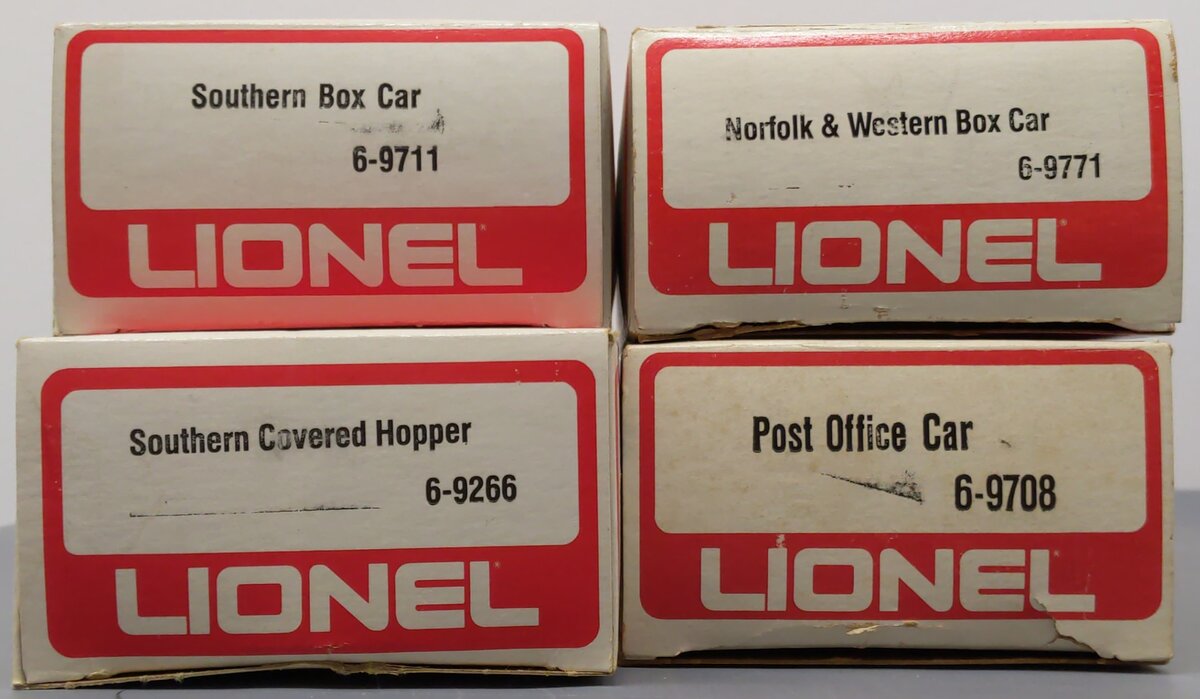 Lionel O Gauge Assorted Freight Cars: #9708, #9711, #9771, #9266 [4] LN/Box