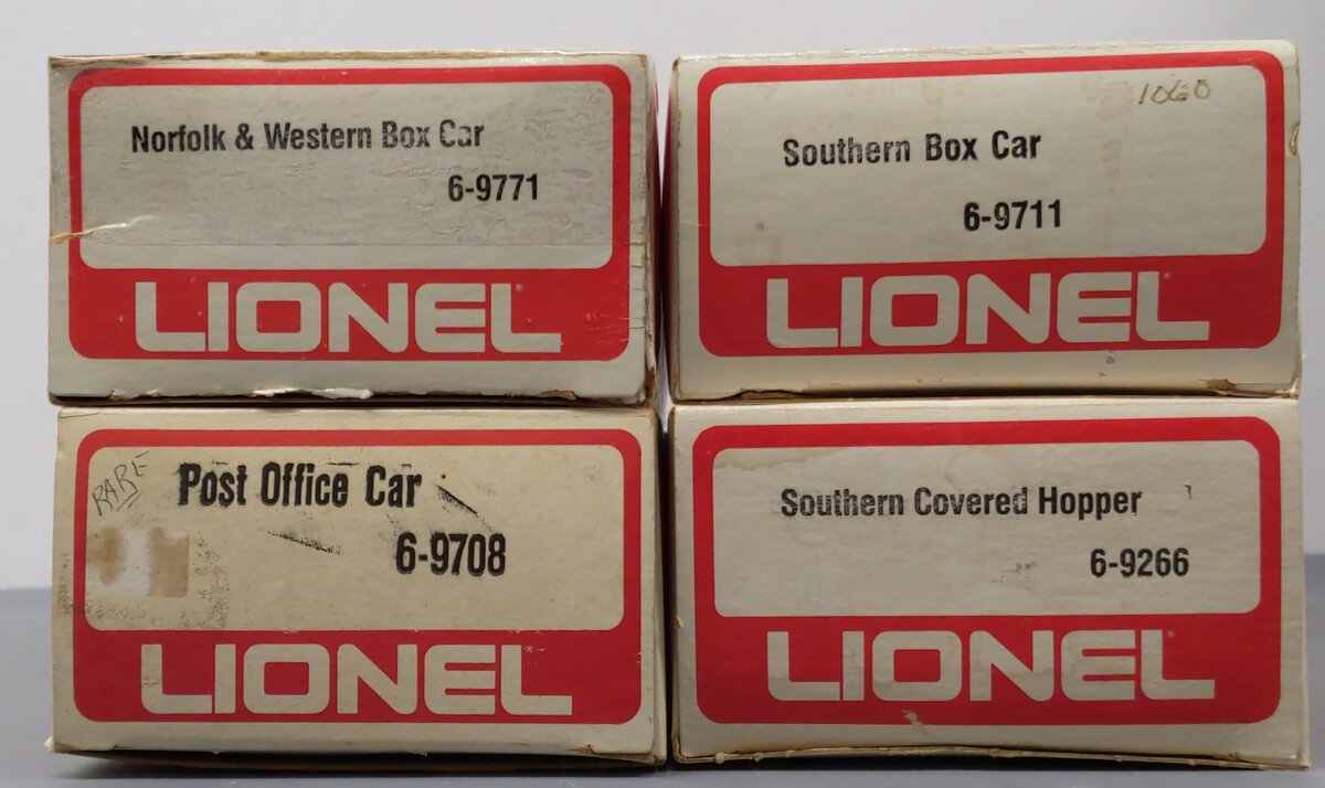 Lionel O Gauge Assorted Freight Cars: #9708, #9711, #9771, #9266 [4] LN/Box
