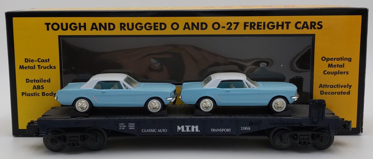 MTH 30-7613 O Gauge Auto Transport Flatcar with Two ThunderBirds LN/Box