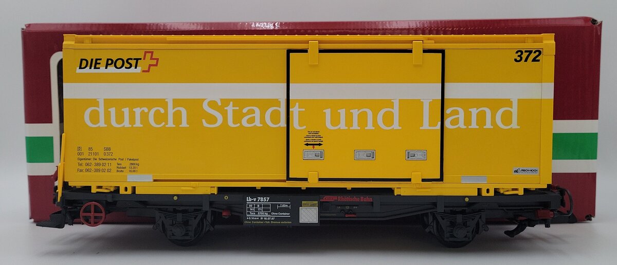 LGB 47892 G Scale RhB Post Container Car #372 LN/Box