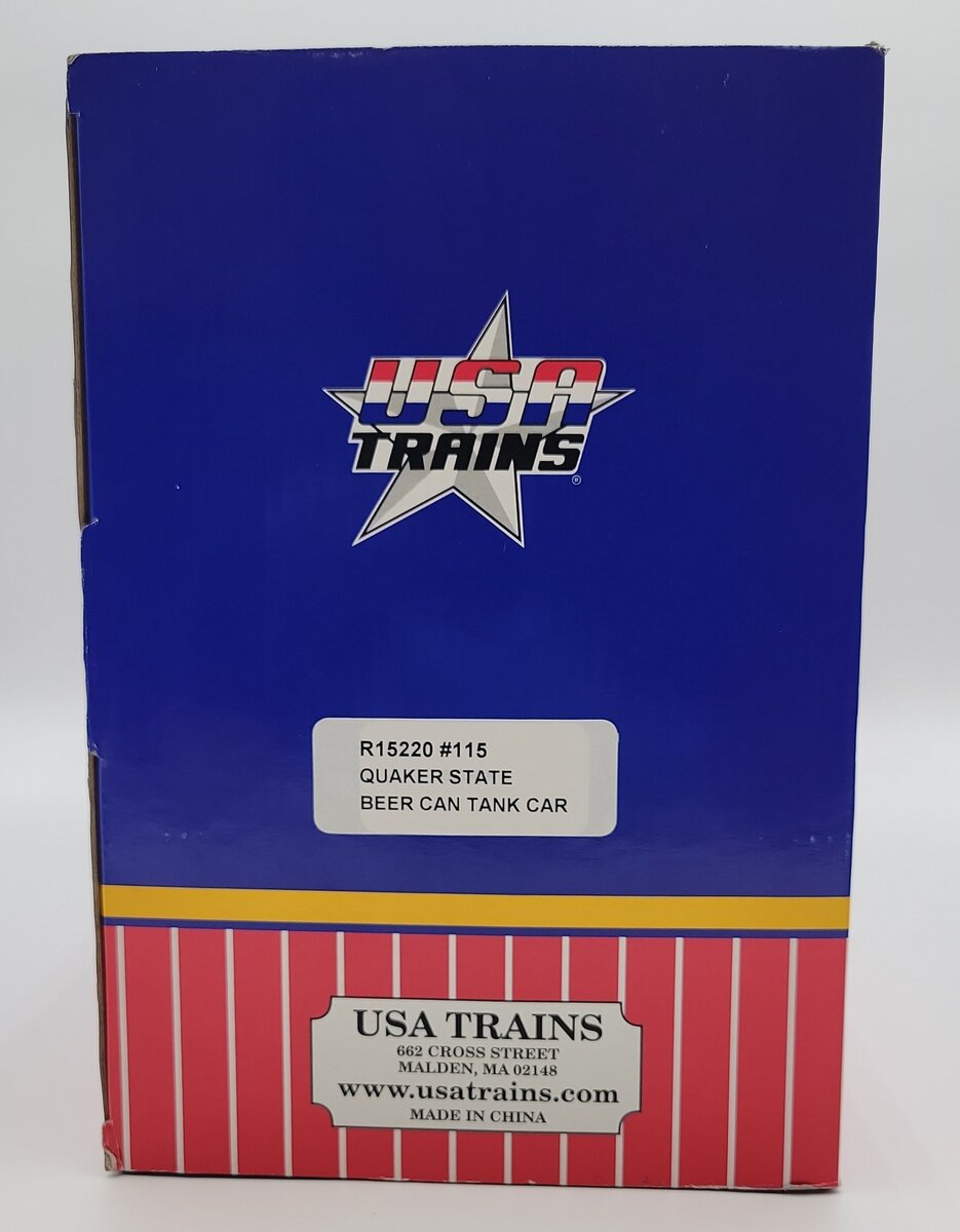 USA Trains R15220 G Gauge Quaker State Beer Can Tank Car (Metal Wheels) EX/Box