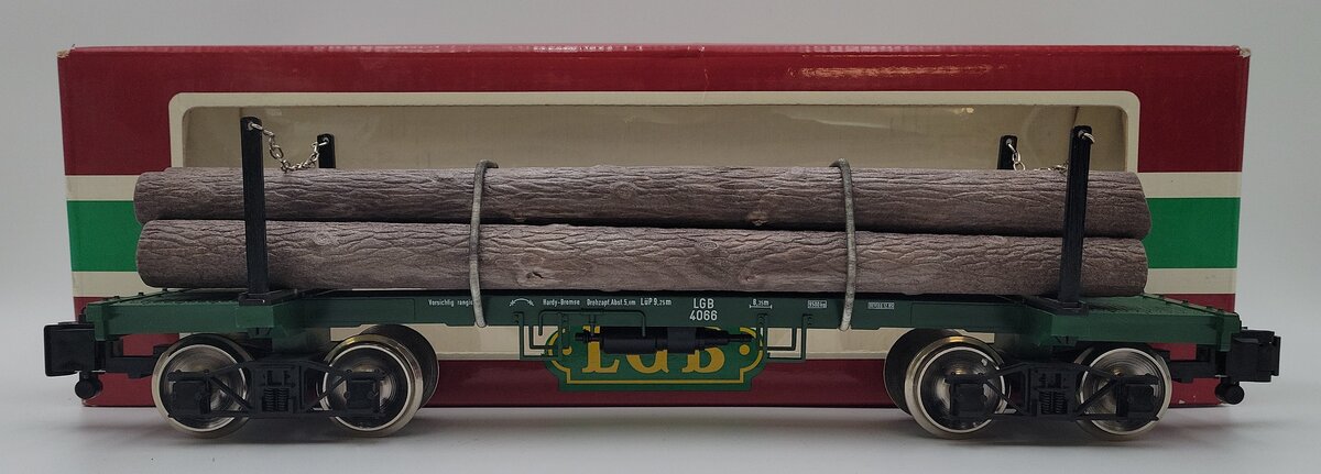 LGB 4066 G Scale N.W.L. Co. Flatcar w/ Log Load & Stakes #4066 (Metal Wheels) LN/Box