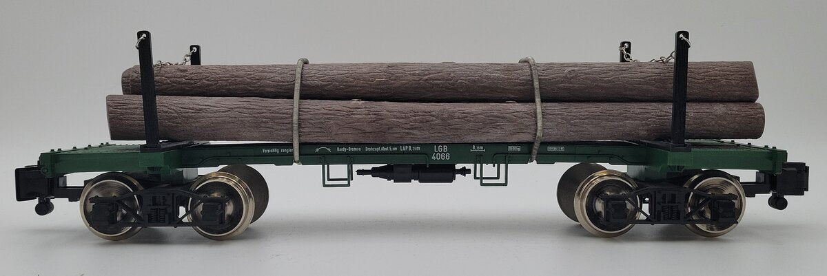 LGB 4066 G Scale N.W.L. Co. Flatcar w/ Log Load & Stakes #4066 (Metal Wheels) LN/Box