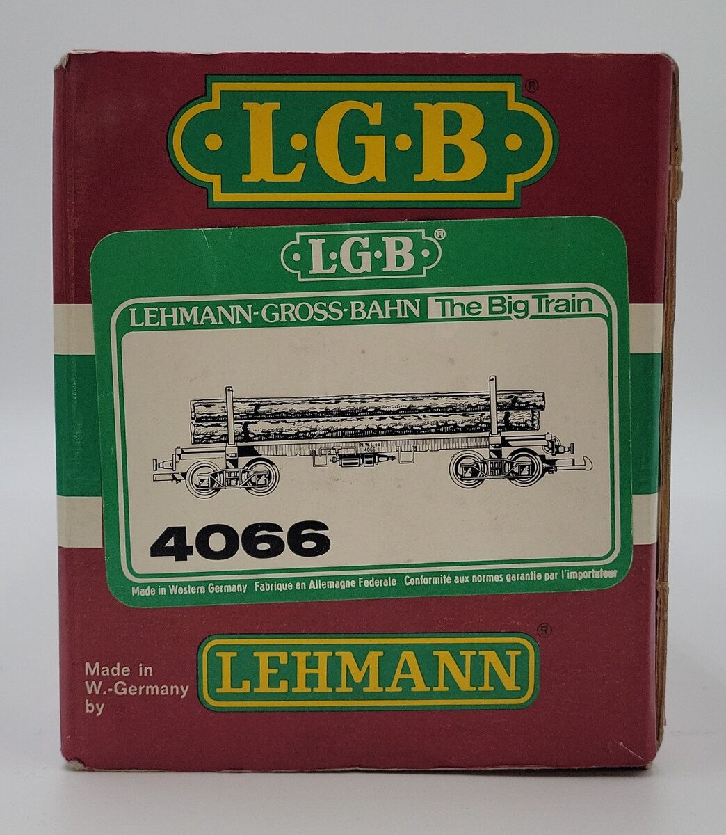 LGB 4066 G Scale N.W.L. Co. Flatcar w/ Log Load & Stakes #4066 (Metal Wheels) LN/Box