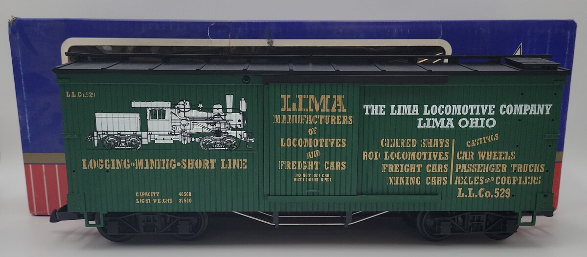USA Trains R19091 G Lima Locomotive Co./Heisler Simulated Wood Box Car #529 LN/Box