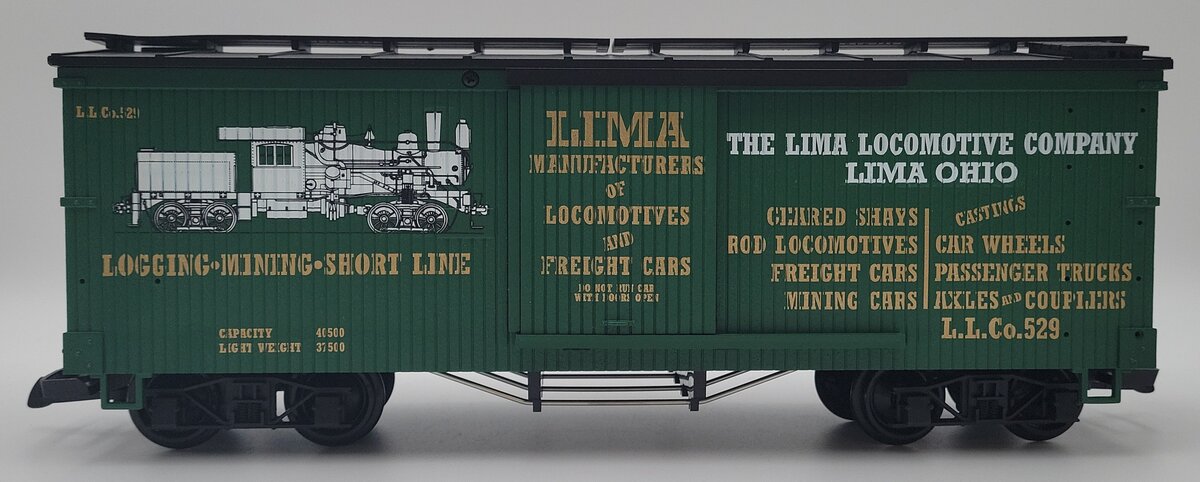USA Trains R19091 G Lima Locomotive Co./Heisler Simulated Wood Box Car #529 LN/Box