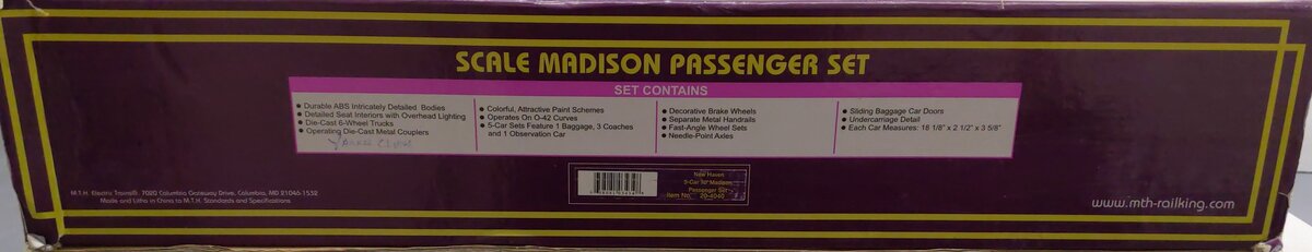 MTH 20-4040 O Gauge New Haven 70' Madison Passenger 5-Car Set VG/Box