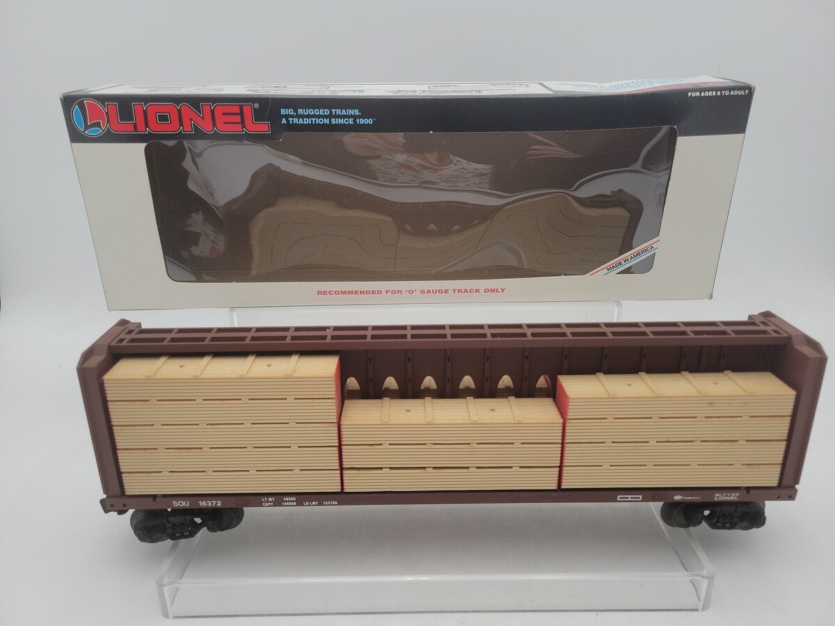 Lionel 6-16371 O Gauge Burlington Northern I-Beam Flat Car #16371 w/Wood Load VG/Box