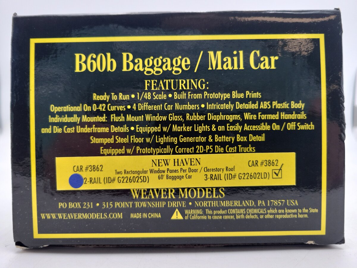 Weaver G22602LD New Haven B6OB Baggage & Mail Car #3862 EX/Box