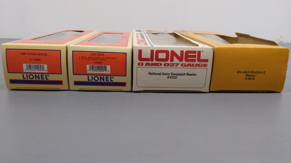 Lionel O Gauge Assorted Freight Cars: 6-29225, 6-19956, 6-5702, 6-9818 [4] EX/Box