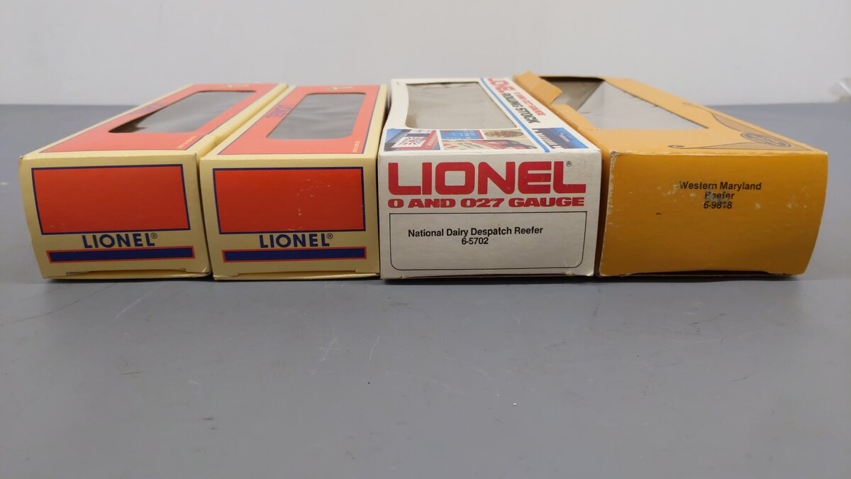 Lionel O Gauge Assorted Freight Cars: 6-29225, 6-19956, 6-5702, 6-9818 [4] EX/Box