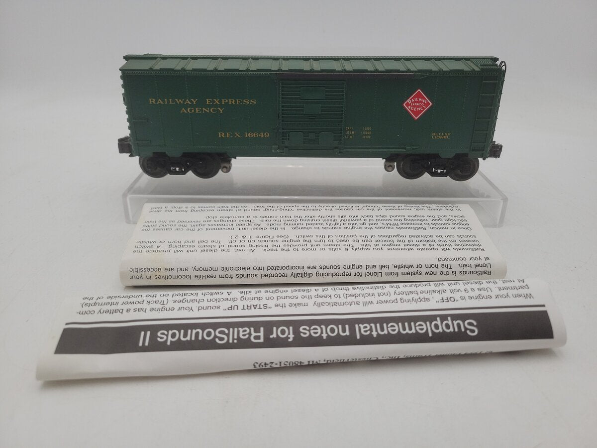 Lionel 6-16649 O Gauge REA Boxcar #16649 with Steam Railsounds VG/Box