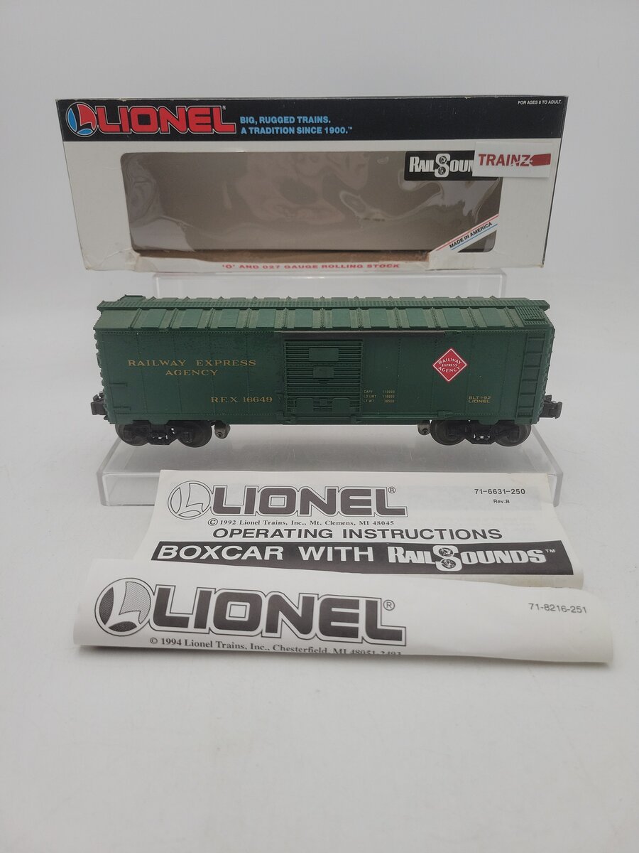 Lionel 6-16649 O Gauge REA Boxcar #16649 with Steam Railsounds VG/Box