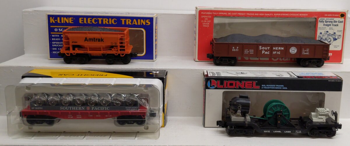 Lionel and K-Line O Assorted Freight Cars: #67264, #16615, #565701, #9821 [4] LN/Box