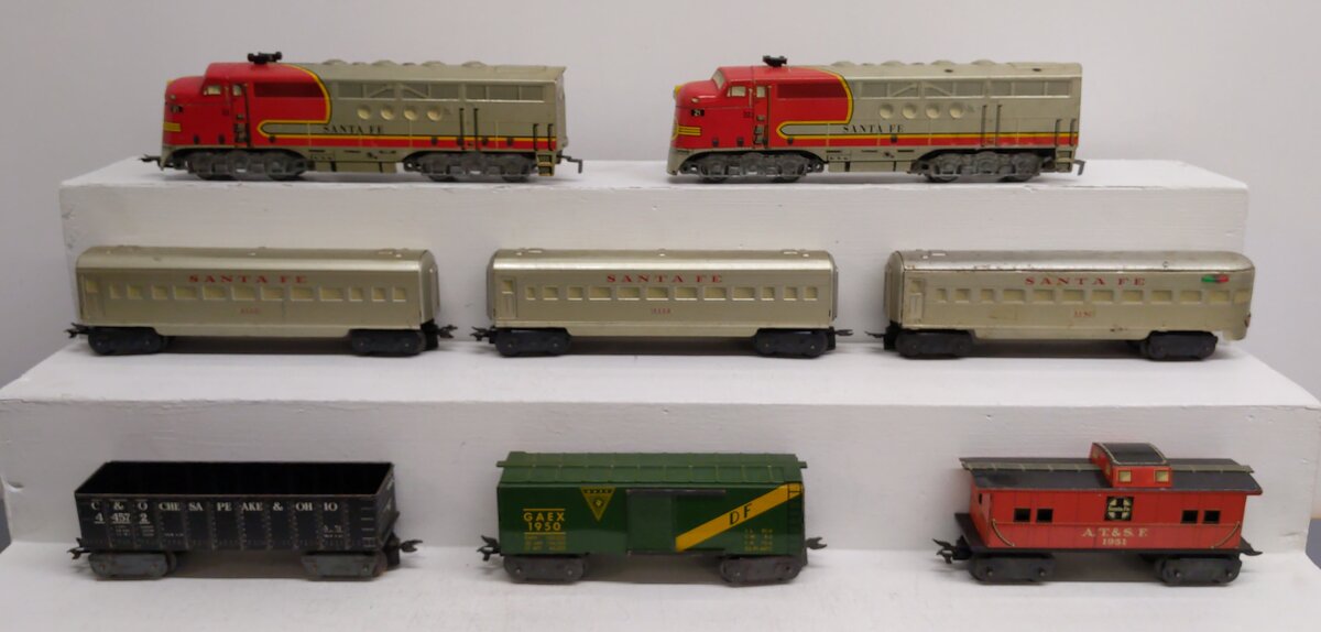 Marx 05944 Vintage O 8 Unit Twin Diesel Santa Fe & Passenger Cars Set VG/Box