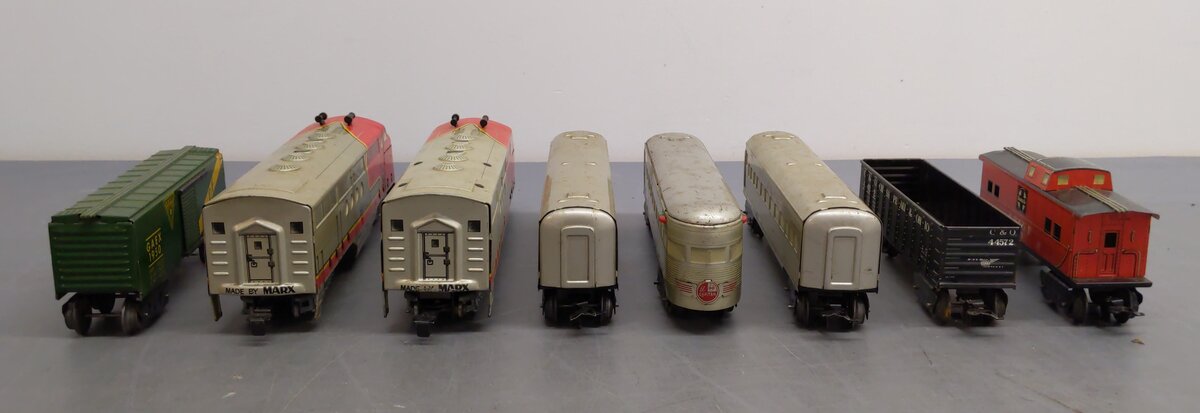 Marx 05944 Vintage O 8 Unit Twin Diesel Santa Fe & Passenger Cars Set VG/Box