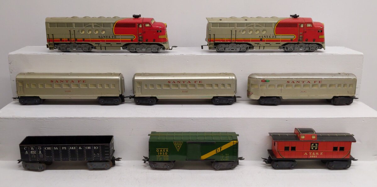 Marx 05944 Vintage O 8 Unit Twin Diesel Santa Fe & Passenger Cars Set VG/Box