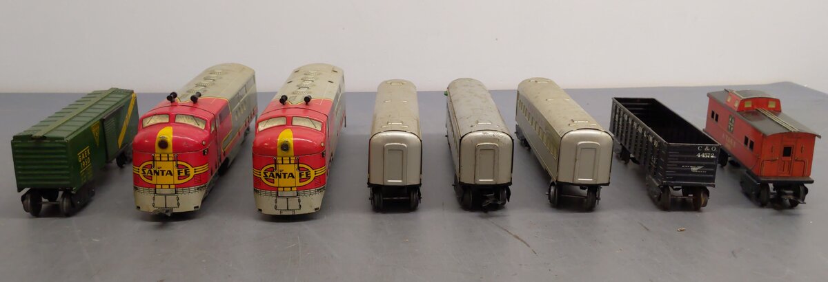 Marx 05944 Vintage O 8 Unit Twin Diesel Santa Fe & Passenger Cars Set VG/Box