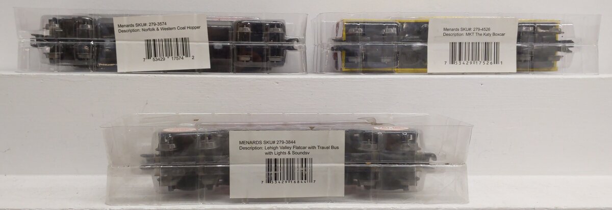 Menards O Gauge Freight Car Lot: 279-3844, 279-4526, 279-3574 [3] NIB