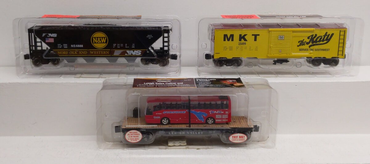 Menards O Gauge Freight Car Lot: 279-3844, 279-4526, 279-3574 [3] NIB