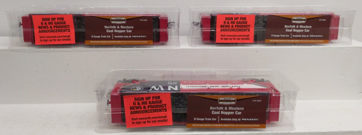 Menards 279-5283 O Gauge NW Freight Cars: #3682, #3624, #3800 (Set of 3) NIB