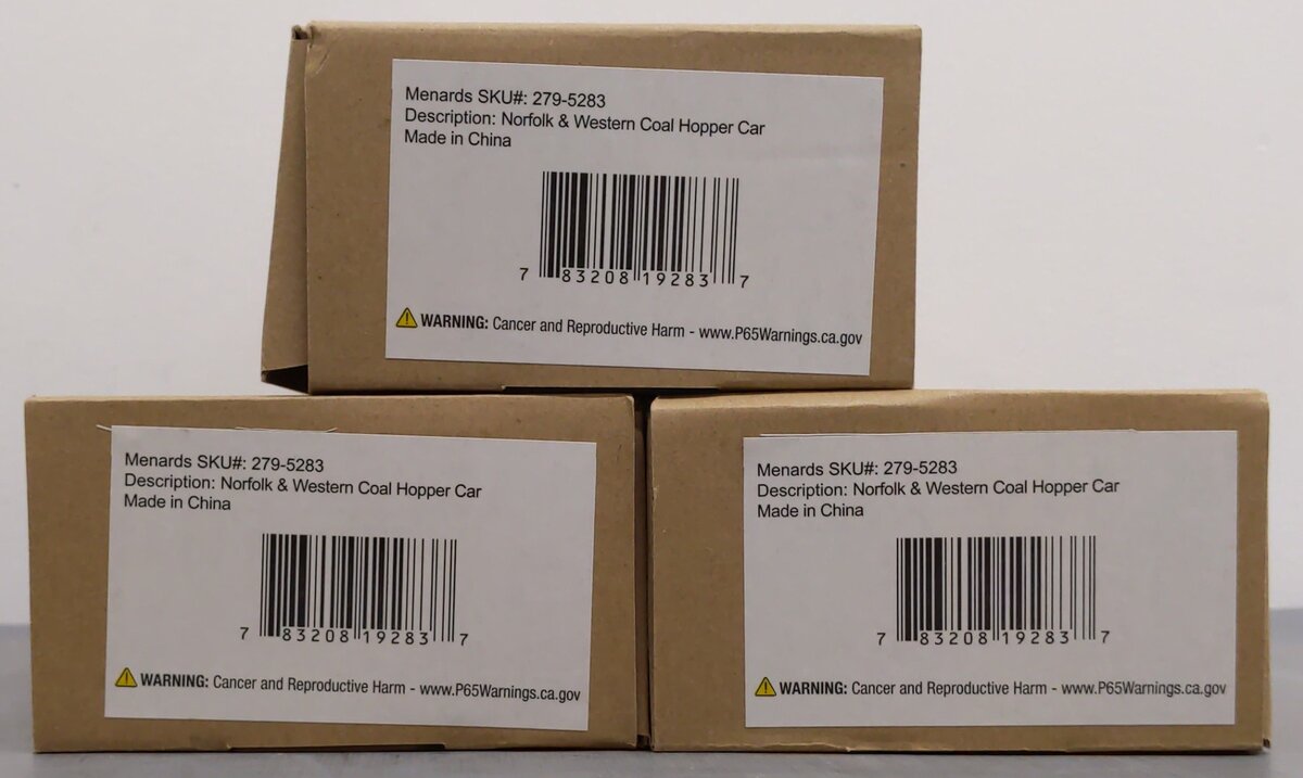 Menards 279-5283 O Gauge NW Freight Cars: #3682, #3624, #3800 (Set of 3) NIB