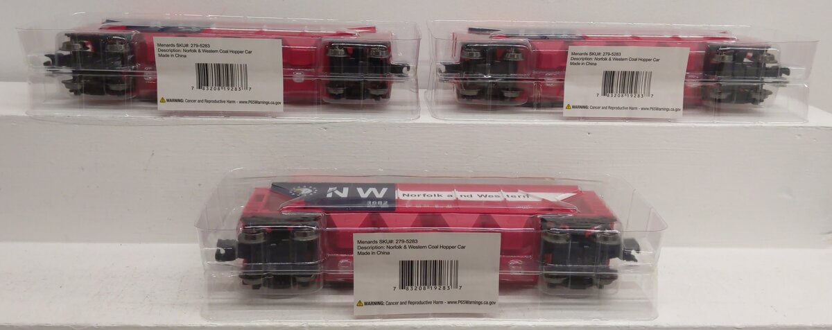 Menards 279-5283 O Gauge NW Freight Cars: #3682, #3624, #3800 (Set of 3) NIB