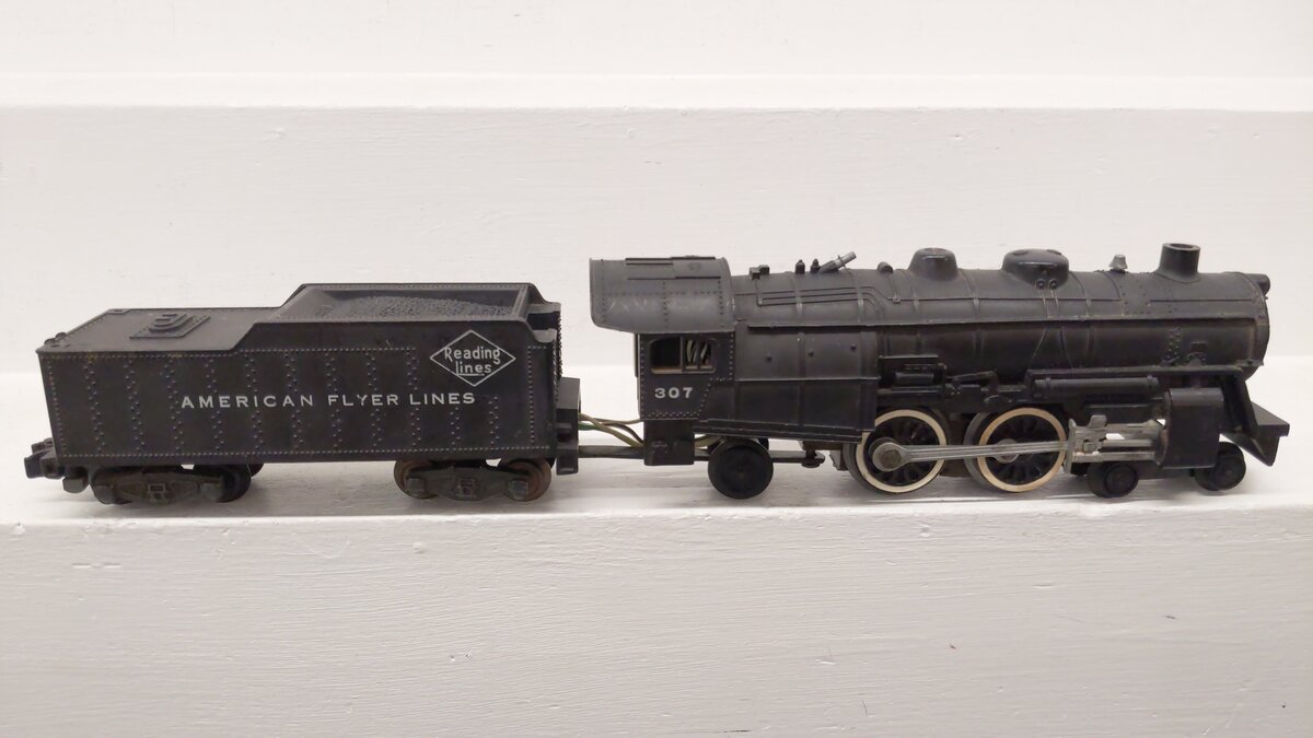 American Flyer 307 S Vintage Reading 4-4-2 Steam Locomotive & Tender VG