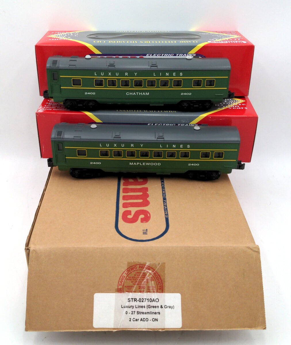 Williams STR-02710AO O Gauge Luxury Lines Streamliners 2 Car Add-On Set LN/Box