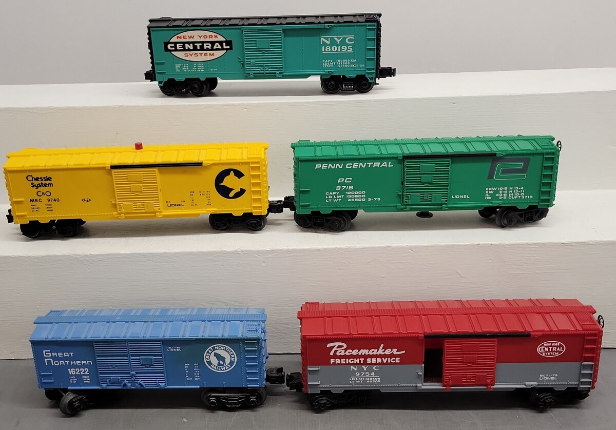 Lionel & Industrial O Freight Cars: 6-9740, 6-16222, 6-9716, 6-9754, 180195 [5] VG/Box