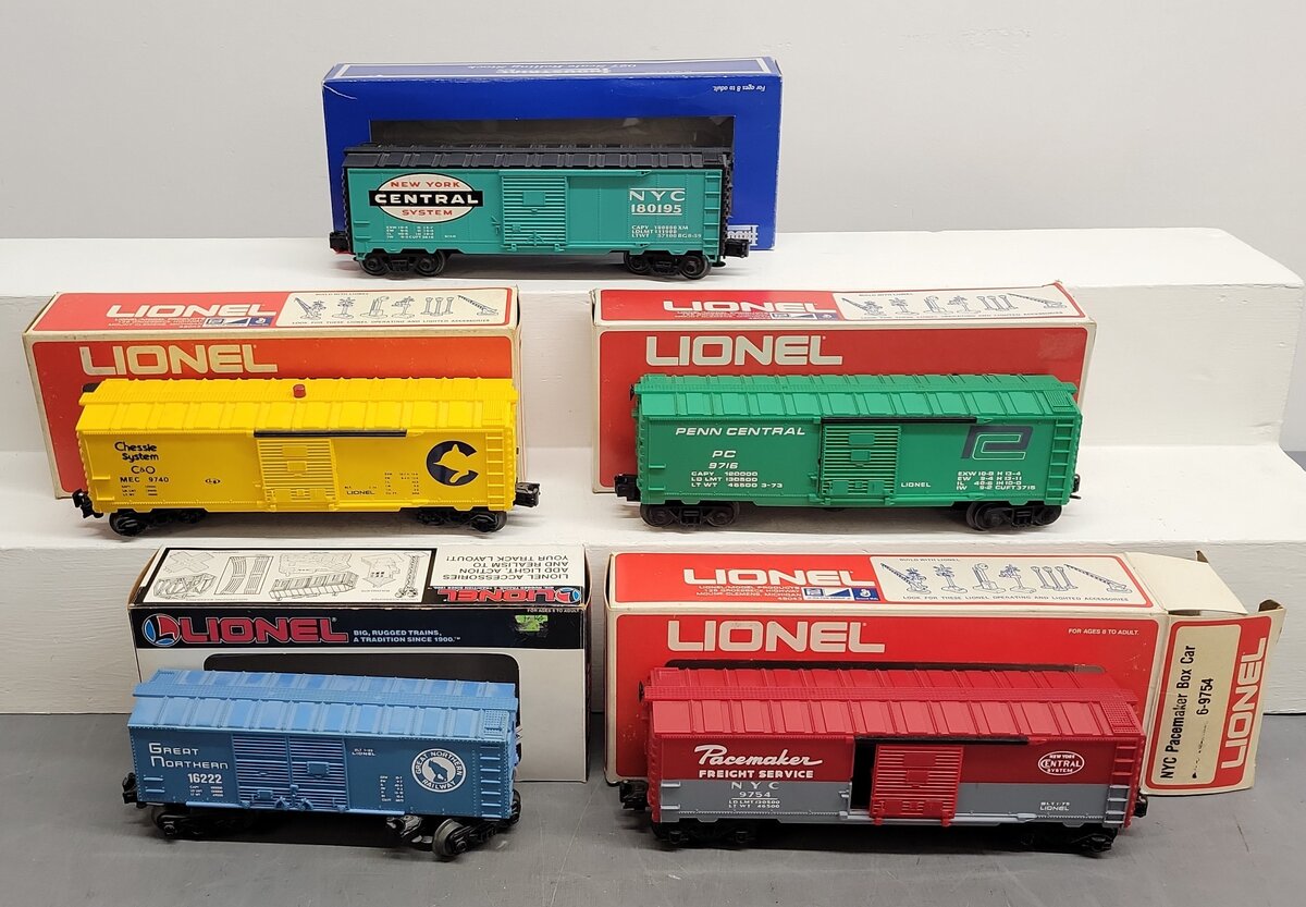 Lionel & Industrial O Freight Cars: 6-9740, 6-16222, 6-9716, 6-9754, 180195 [5] VG/Box