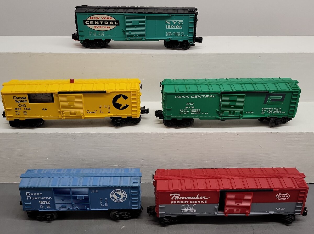 Lionel & Industrial O Freight Cars: 6-9740, 6-16222, 6-9716, 6-9754, 180195 [5] VG/Box