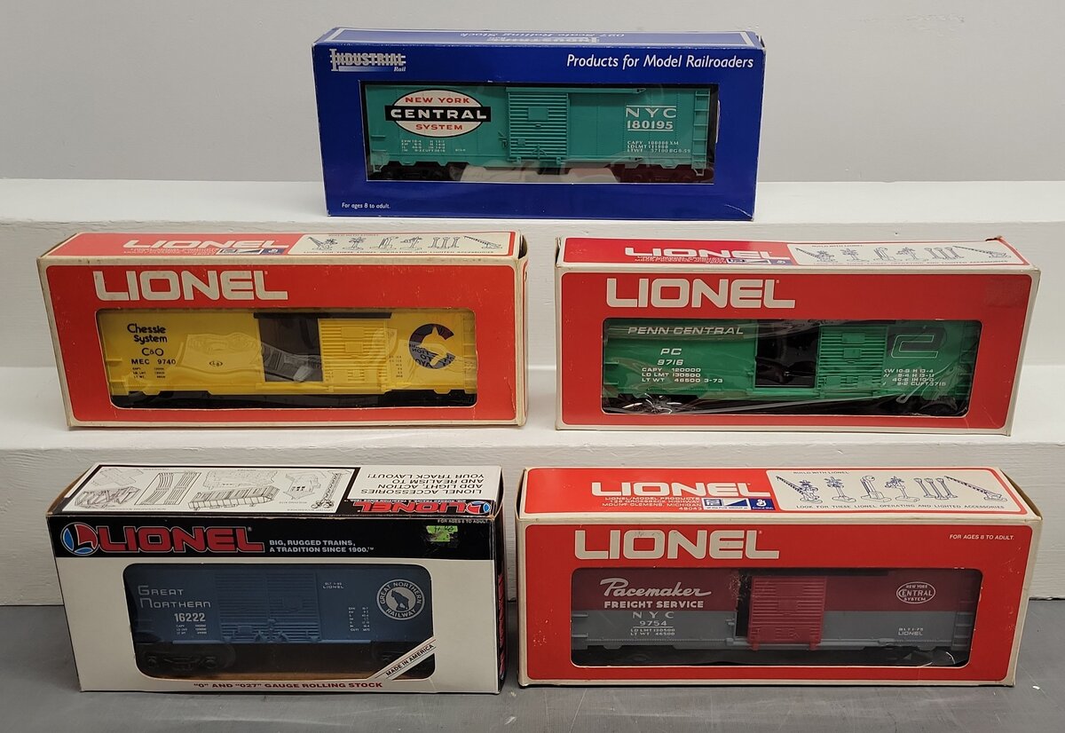 Lionel & Industrial O Freight Cars: 6-9740, 6-16222, 6-9716, 6-9754, 180195 [5] VG/Box