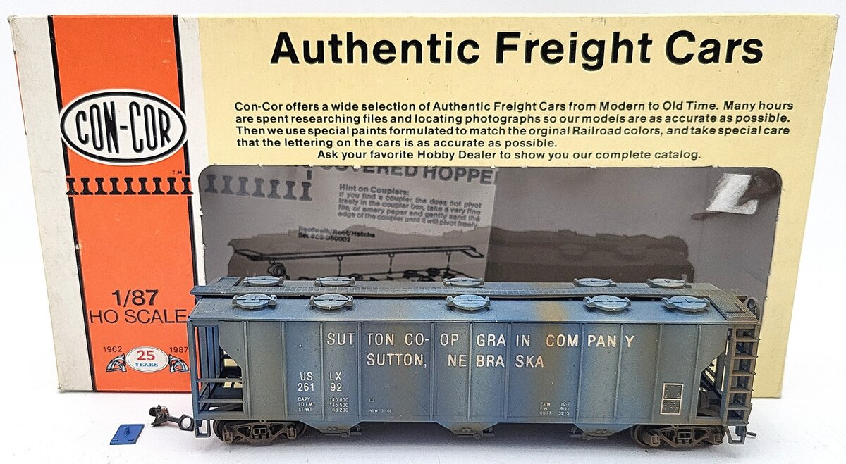 Con-Cor 0001-009534 HO Sutton PS2 3-Bay Covered Hopper #26192 - Custom Weathered/Box
