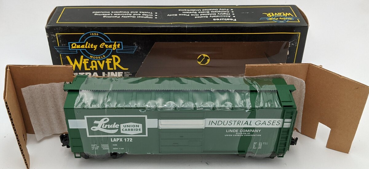 Weaver U2107 O Gauge Union Carbide Linde Boxcar #172 (3 Rail) EX/Box