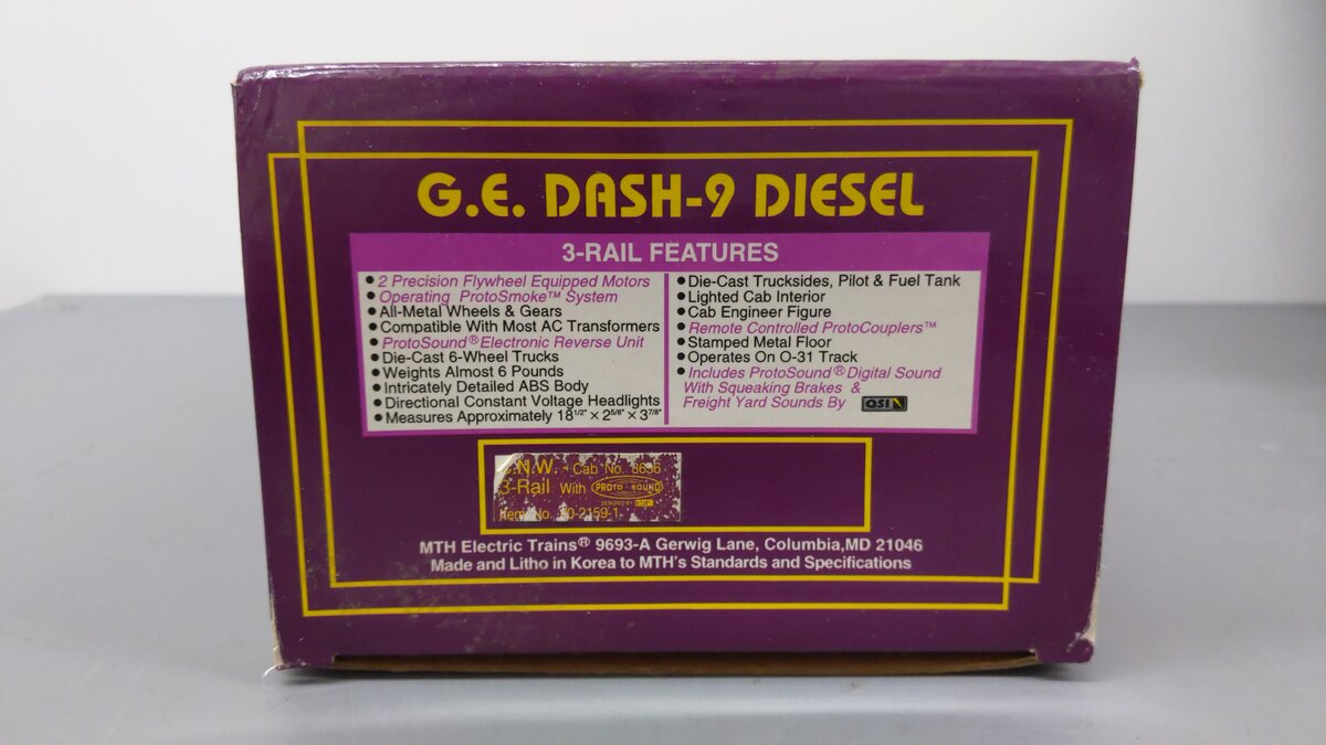 MTH 20-2159-1 O Gauge Chicago & Northwestern Dash-9 Diesel Engine #8636 w/PS1 EX/Box