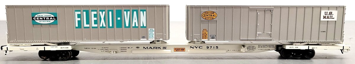 Walthers 932-41052 HO Scale NYC Mark IV Flexi-Van Flatcar w/Two Trailers #9715 EX