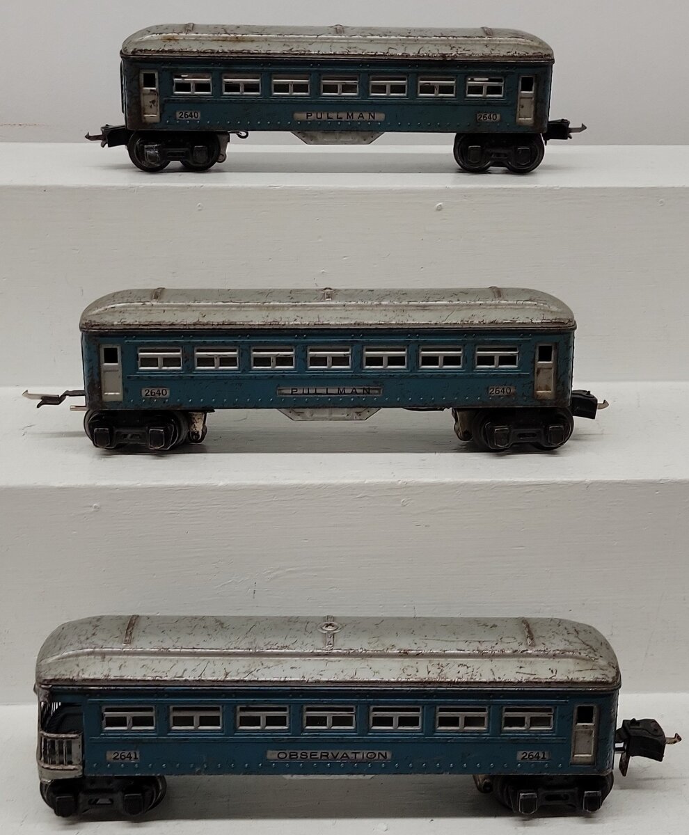 Lionel 2640S Vintage O Prewar Blue Pullman Car Passenger Set: 2640, 2640, 2641