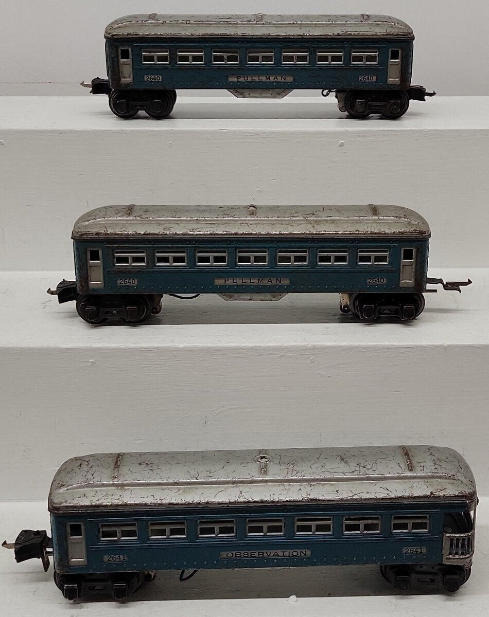 Lionel 2640S Vintage O Prewar Blue Pullman Car Passenger Set: 2640, 2640, 2641