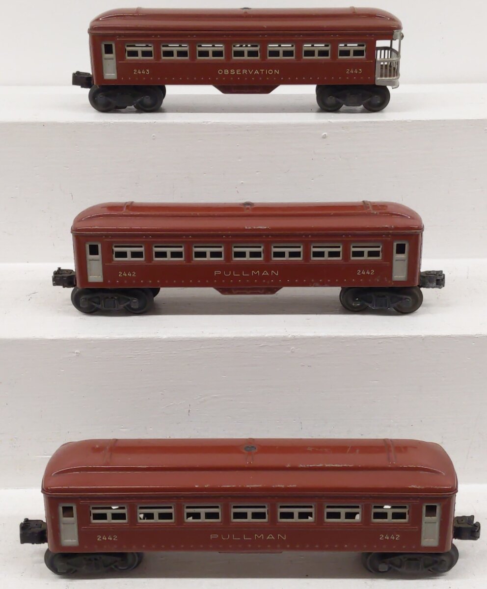 Lionel 2442S Vintage O Tinplate Brown Passenger #2442, 2442, 2443 (Set of 3) VG