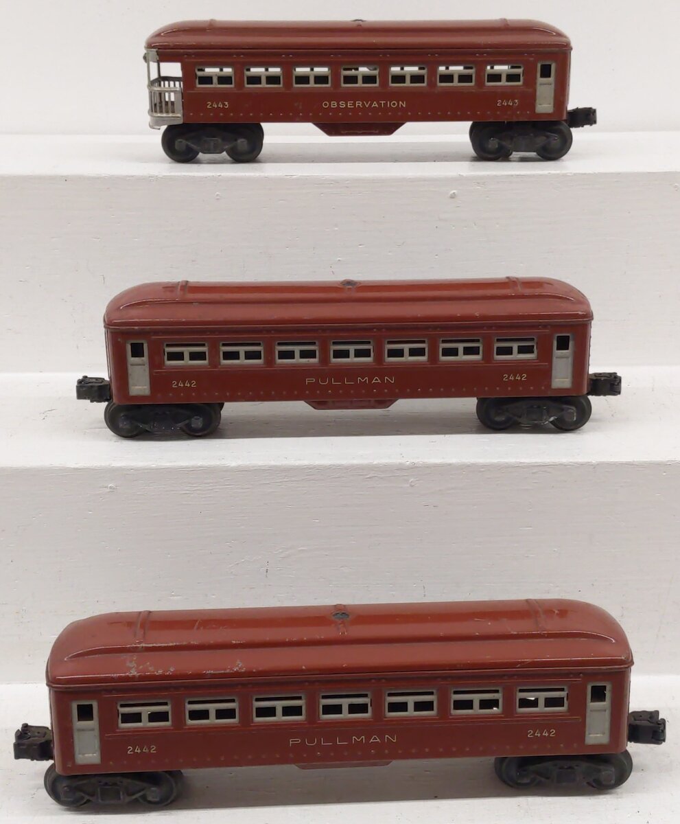 Lionel 2442S Vintage O Tinplate Brown Passenger #2442, 2442, 2443 (Set of 3) VG